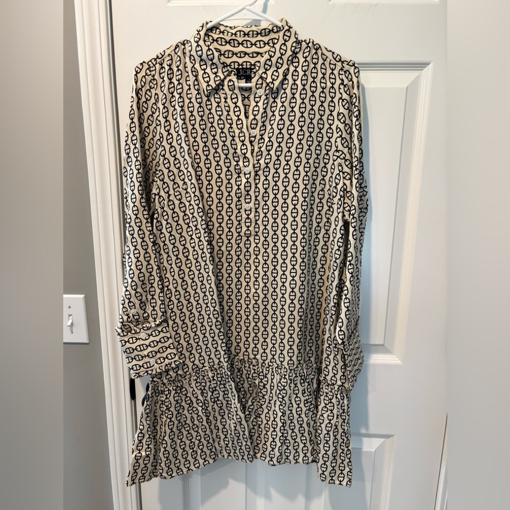 J. Crew Amelia Popover Shirtdress in Vintage Links Print Color Aged Parchmet